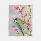 Blaue Vogelbrille auf Kirschblossom Wasserfarbe Fleecedecke (Vorderseite)