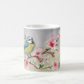 Blaue Vogelbrille auf Kirschblossom Wasserfarbe Kaffeetasse (Mittel)