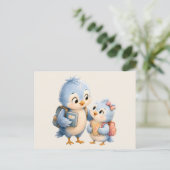 Blaue Vogelfamilie Postkarte (Stehend Vorderseite)