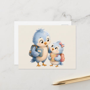 Blaue Vogelfamilie Postkarte
