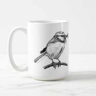 Blaue Vogelfarbe zeichnend Kaffeetasse