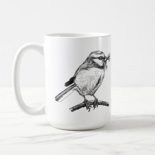 Blaue Vogelfarbe zeichnend Kaffeetasse (Links)
