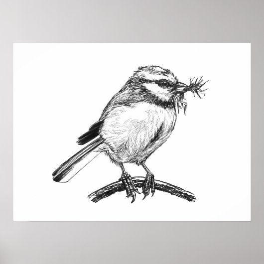 Blaue Vogelfarbe zeichnend Poster (Vorne)