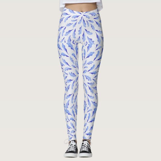 Blaue Vogelfedern Leggings (Vorderseite)