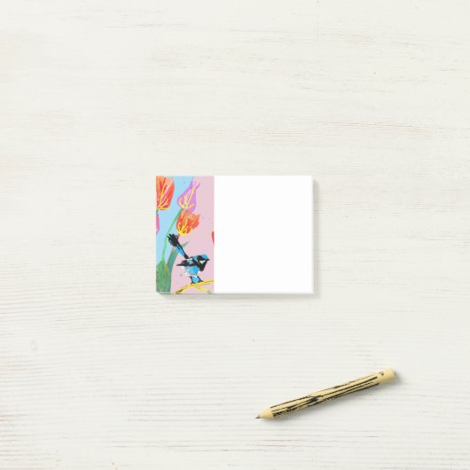 Blaue Vogelgeflechte Rosa Vögel Post it Notes Post-it Klebezettel (Auf Schreibtisch)