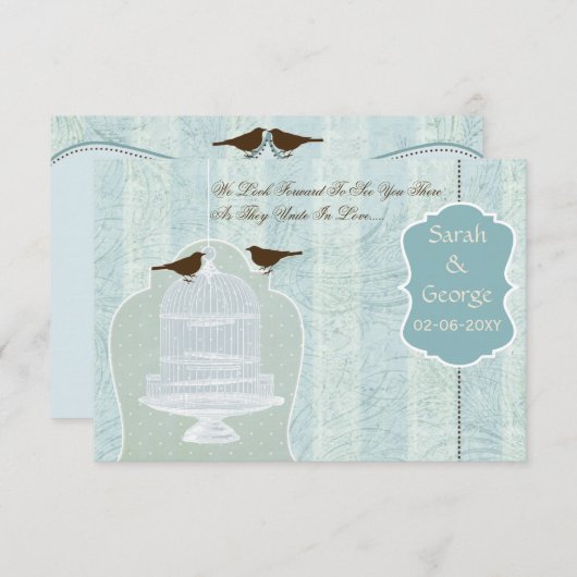 Blaue Vogelkäfige, Liebesvögel UAWG 3,5 x 5 RSVP Karte (Vorne/Hinten)
