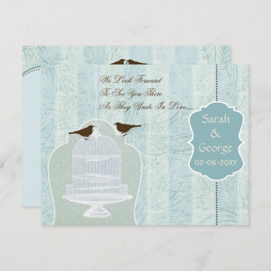 Blaue Vogelkäfige, Liebesvögel UAWG RSVP Karte (Vorne/Hinten)