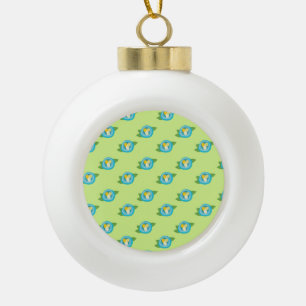 Blaue Vogelnester Farbige Eier Grüne Blätter Natur Keramik Kugel-Ornament