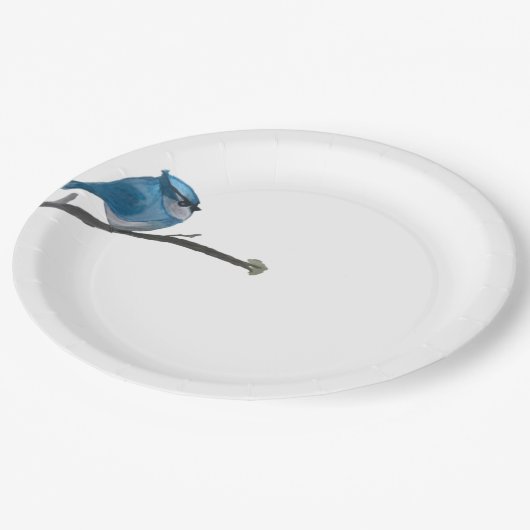 Blaue Vogelplatte Pappteller (Schrägansicht)