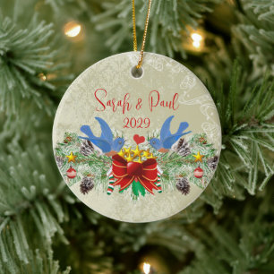 Blaue Vogels Girlande Zapfen Weihnachten & Foto Keramikornament