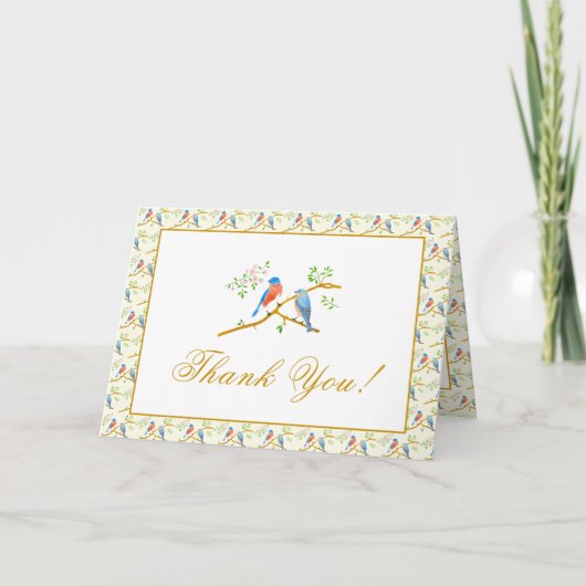 Blaue Vogels Hochzeit Dankeskarte (Vorderseite)