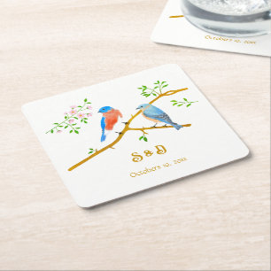 Blaue Vogels Hochzeit  Rechteckiger Pappuntersetzer