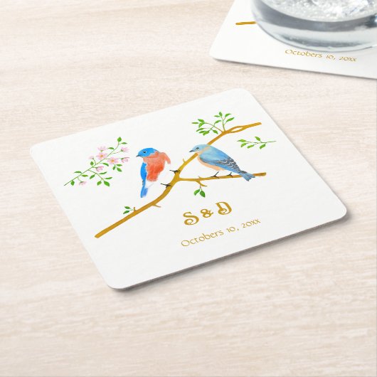 Blaue Vogels Hochzeit  Rechteckiger Pappuntersetzer (angewinkelt)