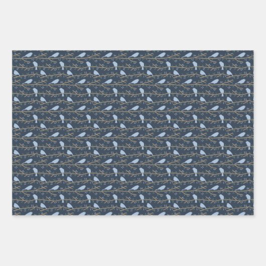 Blaue Vogelschutzpapierblätter Geschenkpapier Set (Vorderseite 2)