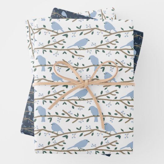 Blaue Vogelschutzpapierblätter Geschenkpapier Set (Beispiel)