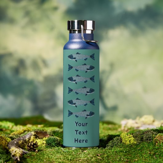 Blaue Volkskunstforelle/Lachs Trinkflasche (Außenbereich (gedreht))