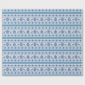 Blaue Volksmotive Ethno-Ornamente Hirsche Weihnach Geschenkpapier (Flach)