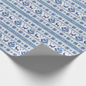 Blaue Volksmotive Ethno-Ornamente Hirsche Weihnach Geschenkpapier (Ecke)