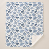 Blaue, von Hand gezogene Muscheln auf weiß Sherpadecke (Vorderseite)