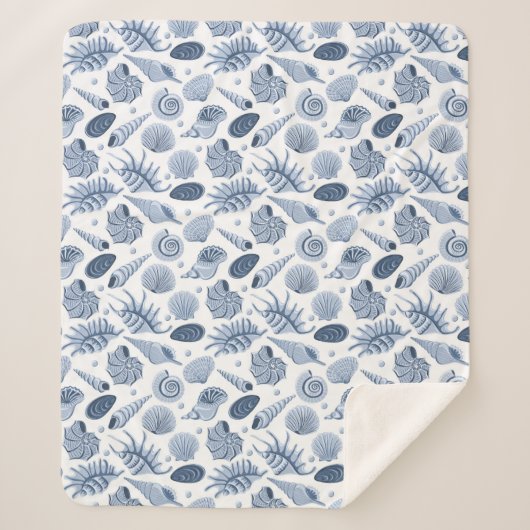 Blaue, von Hand gezogene Muscheln auf weiß Sherpadecke (Vorderseite)