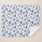 Blaue, von Hand gezogene Muscheln auf weiß Sherpadecke (Vorderseite (Horizontal))