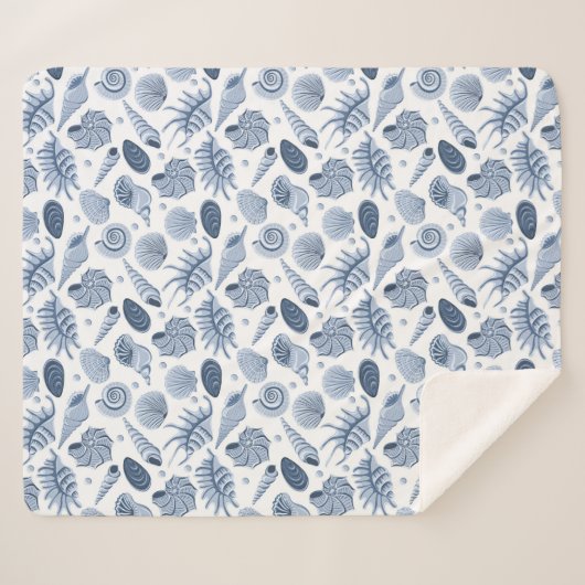 Blaue, von Hand gezogene Muscheln auf weiß Sherpadecke (Vorderseite (Horizontal))