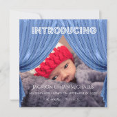 Blaue Vorhang Einleitung Geburtsankündigung Einladung (Vorderseite)