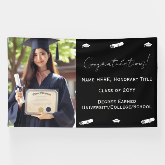 Blaue Vorlage für Abschluss-Foto, Kap & Diploma-Ma Banner (Horizontal)