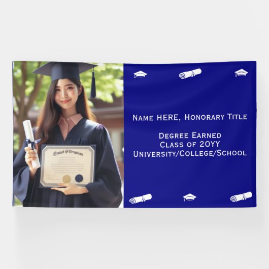 Blaue Vorlage für Abschluss-Foto, Kap & Diploma-Ma Banner (Horizontal)