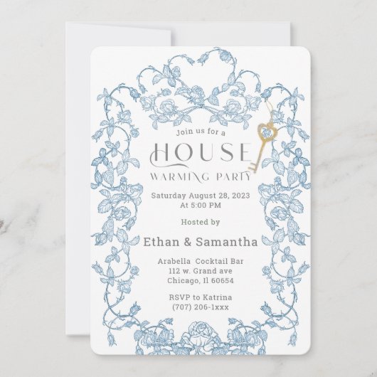 Blaue Vorlage für das Party Housewarming (Vorderseite)