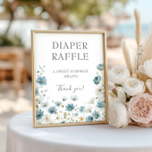 Blaue Vorzeigeblumen Aquarell-Windel-Raffle-Schild