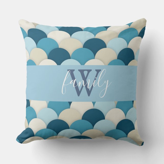 Blaue Waage Monogramm Kissen (Vorderseite)
