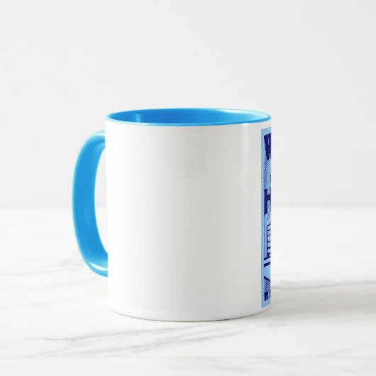 Blaue "WAFFELN" Kaffee-Tasse Tasse (Vorderseite Links)