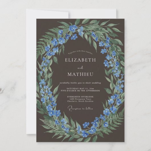 Blaue Waldblumen-Hochzeit Einladung (Vorderseite)
