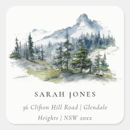 Blaue Wälder Landschaft Landschaft Landschaft Quadratischer Aufkleber