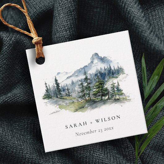 Blaue Wälder Landschaft Sketch Hochzeit Geschenkanhänger