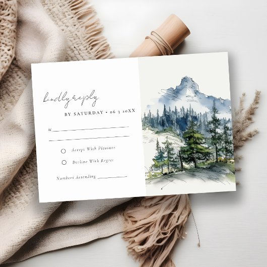 Blaue Wälder Landschaft Sketch Hochzeit RSVP Karte