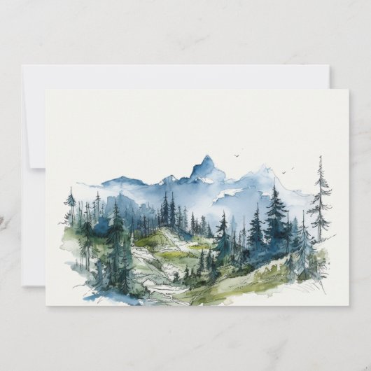 Blaue Wälder Landschaft Sketch Hochzeit Save The Date (Rückseite)