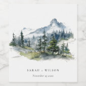Blaue Wälder Landschaft Sketch Hochzeit Weinetikett (Einzelnes Label)