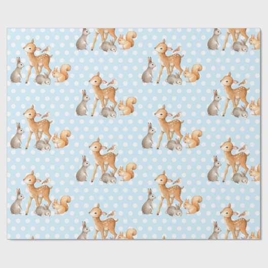 Blaue Waldtier-Babyparty-1. Geburtstag Geschenkpapier (Flach)