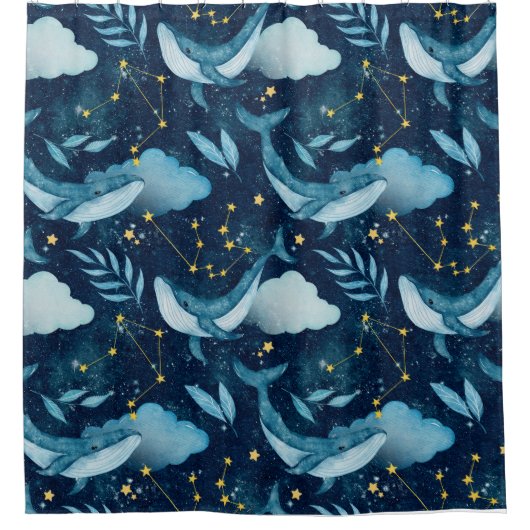 Blaue Wale mit Wasserfarbe Ozeangefühlt Duschvorhang (Vorderseite)