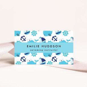 Blaue Wale, Schwimmlehrer, Schwimmlehrer Visitenkarte