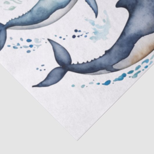 Blaue Wale und Delphine , Meerestiere Seidenpapier (Detail)