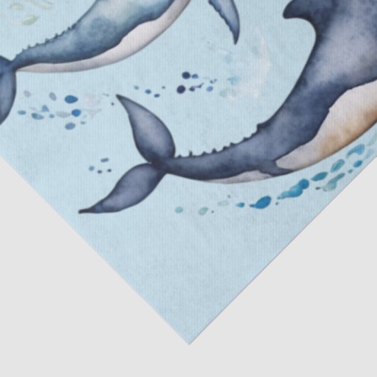 Blaue Wale und Delphine , Meerestiere Seidenpapier (Detail)