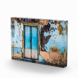 Blaue Wand und Tür Fotoblock