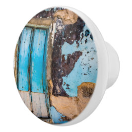 Blaue Wand und Tür Keramikknauf