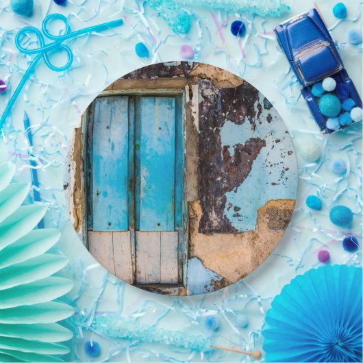 Blaue Wand und Tür Pappteller (Party)