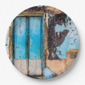 Blaue Wand und Tür Pappteller (Vorderseite)