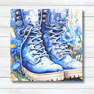 Blaue Wanderstiefel mit Wildblumen Canvas drucken Leinwanddruck