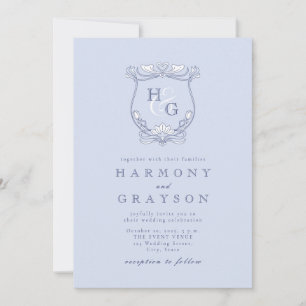 Blaue Wappen-Monogramm-Hochzeit Einladung